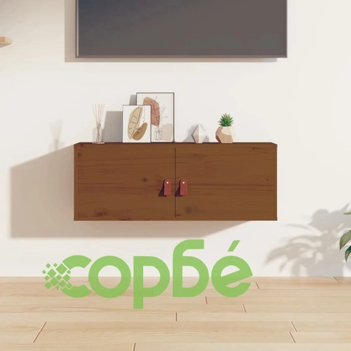 Стенен шкаф, меденокафяв, 80x30x30 см, борово дърво масив ➤ топ цена ➤ sorbe.bg