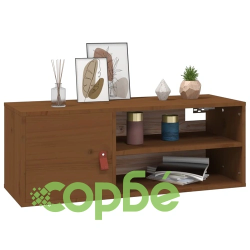 Стенен шкаф, меденокафяв, 80x30x30 см, борово дърво масив ➤ топ цена ➤ sorbe.bg