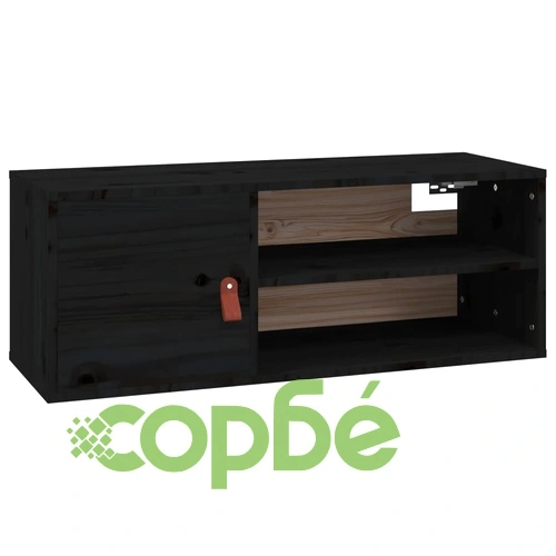 Стенен шкаф, черен, 80x30x30 см, борово дърво масив ➤ топ цена ➤ sorbe.bg