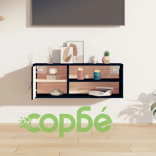 Стенен шкаф, черен, 80x30x30 см, борово дърво масив ➤ топ цена ➤ sorbe.bg