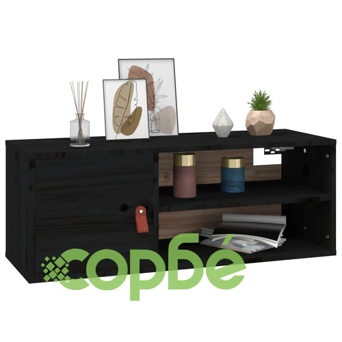 Стенен шкаф, черен, 80x30x30 см, борово дърво масив ➤ топ цена ➤ sorbe.bg