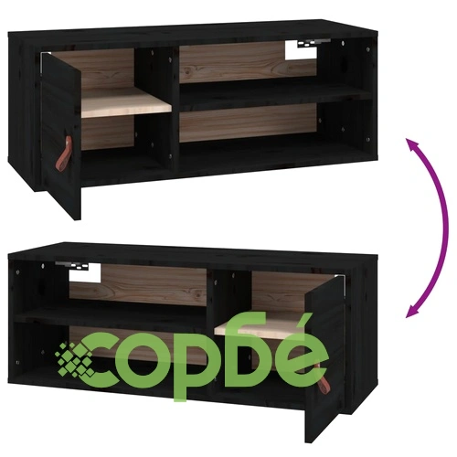 Стенен шкаф, черен, 80x30x30 см, борово дърво масив ➤ топ цена ➤ sorbe.bg