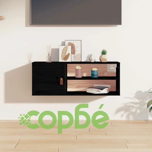 Стенен шкаф, черен, 80x30x30 см, борово дърво масив ➤ топ цена ➤ sorbe.bg