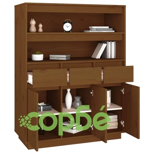 Висок шкаф, меденокафяв, 89x40x116,5 см, борово дърво масив ➤ топ цена ➤ sorbe.bg