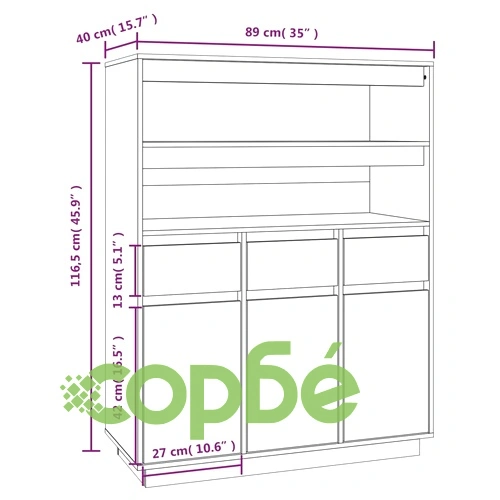 Висок шкаф, меденокафяв, 89x40x116,5 см, борово дърво масив ➤ топ цена ➤ sorbe.bg