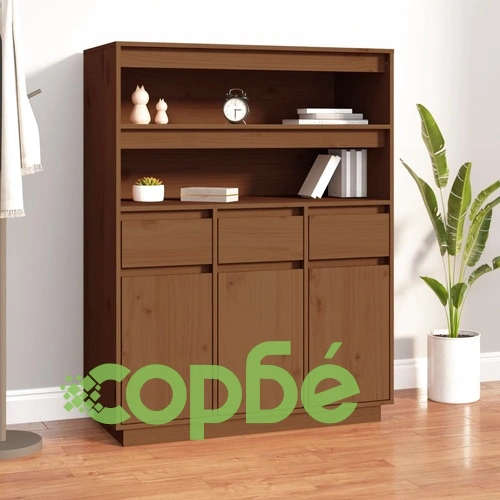 Висок шкаф, меденокафяв, 89x40x116,5 см, борово дърво масив ➤ топ цена ➤ sorbe.bg