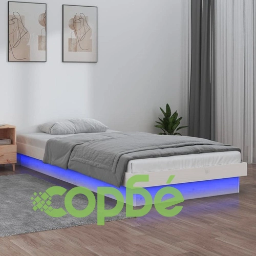LED Рамка за легло, бяла, 90x200 см, масивно дърво ➤ топ цена ➤ sorbe.bg