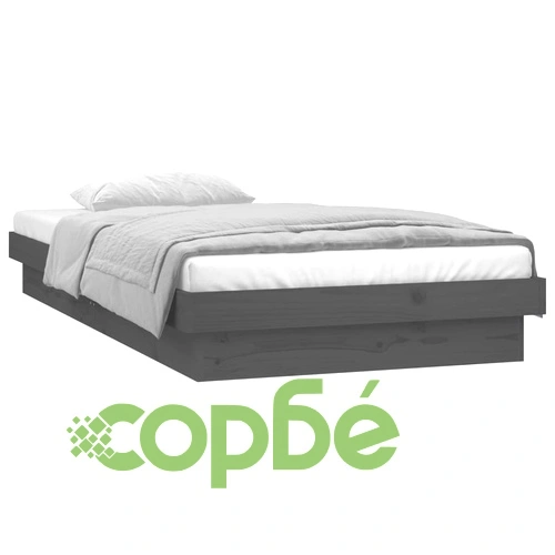Рамка за легло с LED осветление сива 90x200 см масивно дърво ➤ топ цена ➤ sorbe.bg