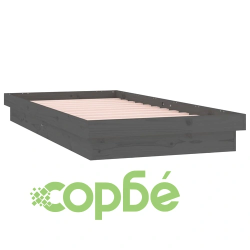 Рамка за легло с LED осветление сива 90x200 см масивно дърво ➤ топ цена ➤ sorbe.bg