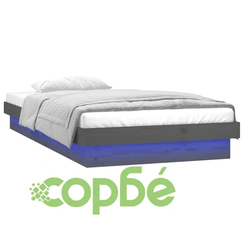 Рамка за легло с LED осветление сива 90x200 см масивно дърво ➤ топ цена ➤ sorbe.bg