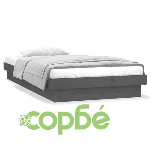 Рамка за легло с LED осветление сива 90x200 см масивно дърво ➤ топ цена ➤ sorbe.bg