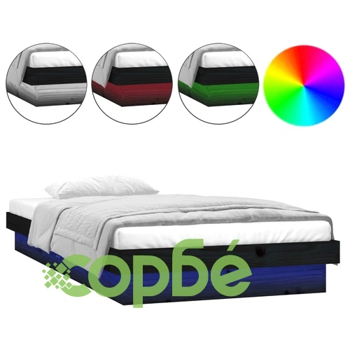 Рамка за легло с LED осветление черна 90x200 см масивно дърво ➤ топ цена ➤ sorbe.bg