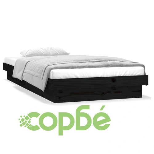 Рамка за легло с LED осветление черна 90x200 см масивно дърво ➤ топ цена ➤ sorbe.bg