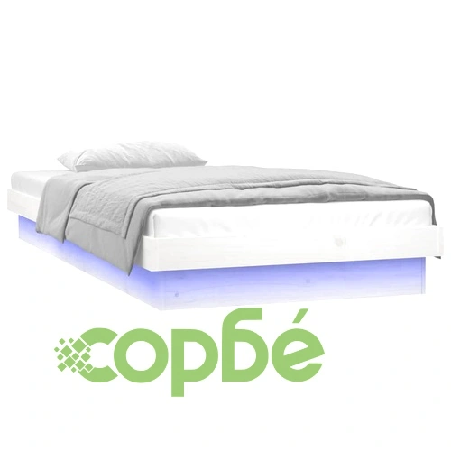 Рамка за легло с LED осветление бяла 100x200 см масивно дърво ➤ топ цена ➤ sorbe.bg