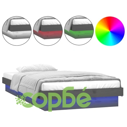 Рамка за легло с LED осветление сива 100x200 см масивно дърво ➤ топ цена ➤ sorbe.bg