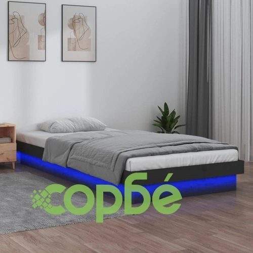 Рамка за легло с LED осветление сива 100x200 см масивно дърво ➤ топ цена ➤ sorbe.bg