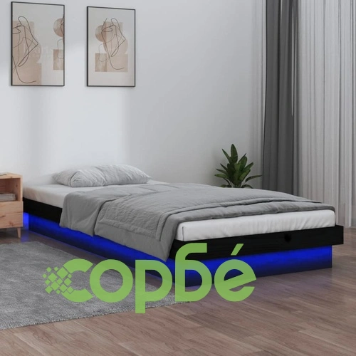 Рамка за легло с LED осветление черна 100x200 см масивно дърво ➤ топ цена ➤ sorbe.bg