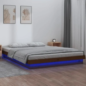 Рамка за легло с LED меденокафява 120x200 см масивно дърво