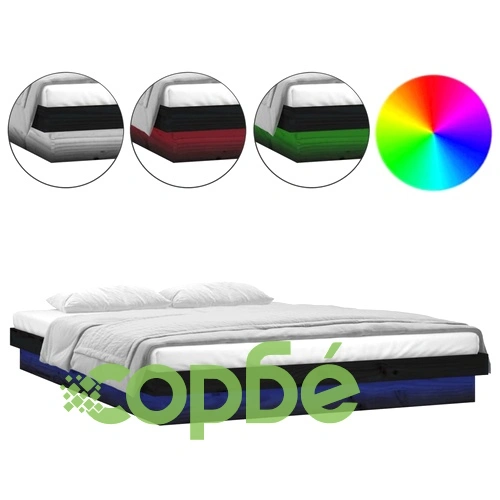 Рамка за легло с LED осветление черна 160x200 см масивно дърво ➤ топ цена ➤ sorbe.bg