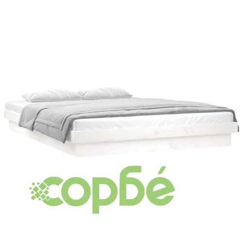 LED рамка за легло бяла 180x200 см Super King дърво масив ➤ топ цена ➤ sorbe.bg