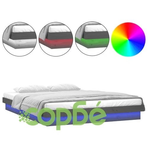 LED рамка за легло сива 180x200 см Super King дърво масив ➤ топ цена ➤ sorbe.bg