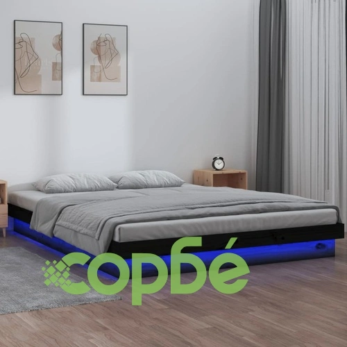 LED рамка за легло черна 180x200 см Super King дърво масив ➤ топ цена ➤ sorbe.bg