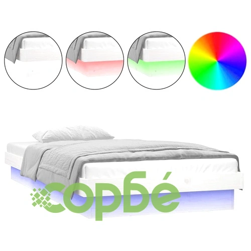 LED рамка за легло бяло 75x190 см Small Single дърво масив ➤ топ цена ➤ sorbe.bg