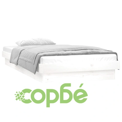 LED рамка за легло бяло 75x190 см Small Single дърво масив ➤ топ цена ➤ sorbe.bg
