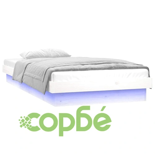 LED рамка за легло бяло 75x190 см Small Single дърво масив ➤ топ цена ➤ sorbe.bg