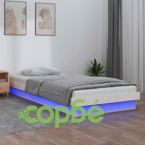 LED рамка за легло бяло 75x190 см Small Single дърво масив ➤ топ цена ➤ sorbe.bg