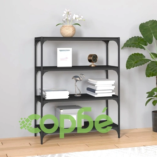 Библиотека, черна, 80x33x100 см, инженерно дърво и стомана ➤ топ цена ➤ sorbe.bg