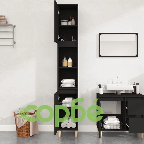 Шкаф за баня, черен, 30x30x190 см, инженерно дърво ➤ топ цена ➤ sorbe.bg