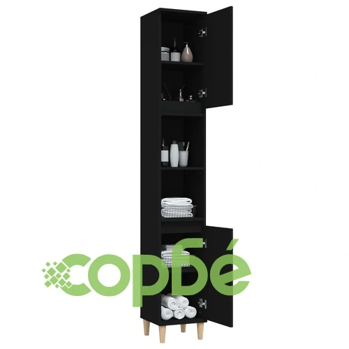 Шкаф за баня, черен, 30x30x190 см, инженерно дърво ➤ топ цена ➤ sorbe.bg