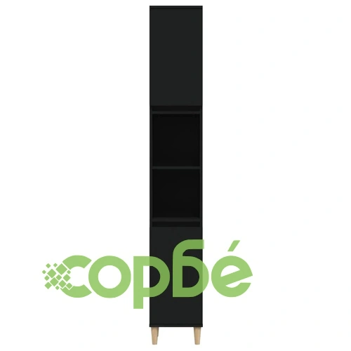 Шкаф за баня, черен, 30x30x190 см, инженерно дърво ➤ топ цена ➤ sorbe.bg