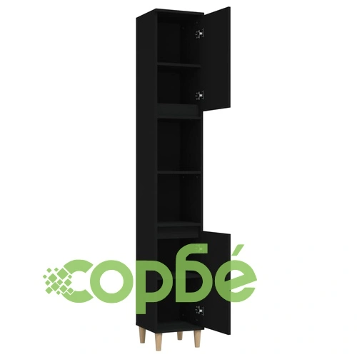 Шкаф за баня, черен, 30x30x190 см, инженерно дърво ➤ топ цена ➤ sorbe.bg