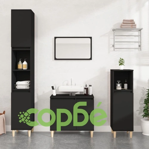 Шкаф за баня, черен, 30x30x190 см, инженерно дърво ➤ топ цена ➤ sorbe.bg