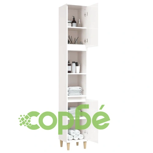 Шкаф за баня, бял гланц, 30x30x190 см, инженерно дърво ➤ топ цена ➤ sorbe.bg