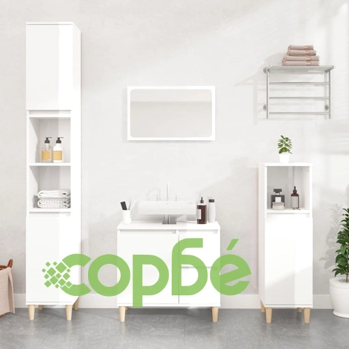 Шкаф за баня, бял гланц, 30x30x190 см, инженерно дърво ➤ топ цена ➤ sorbe.bg