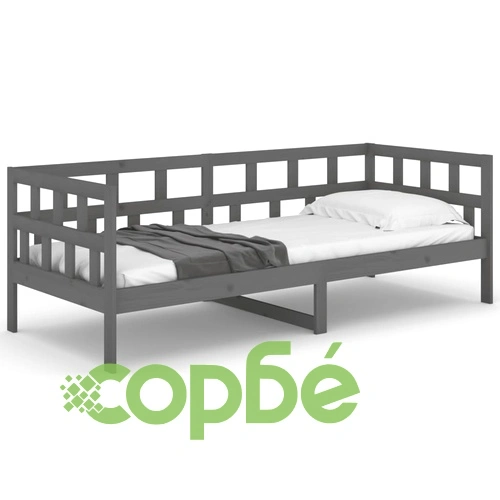 Дневно легло без матрак, сив, борово дърво масив, 90x200 см ➤ топ цена ➤ sorbe.bg