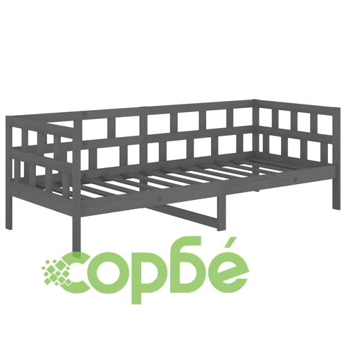 Дневно легло без матрак, сив, борово дърво масив, 90x200 см ➤ топ цена ➤ sorbe.bg