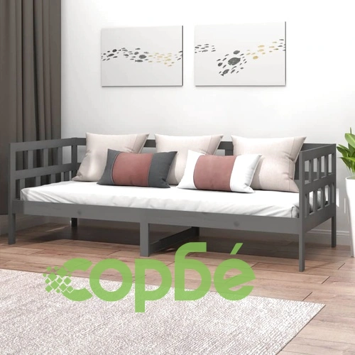 Дневно легло, сиво, борово дърво масив, 80x200 см ➤ топ цена ➤ sorbe.bg