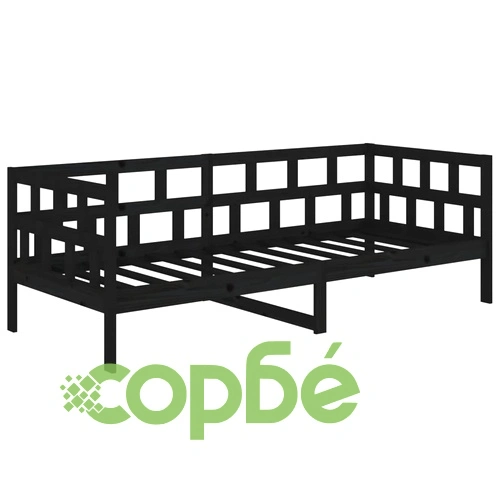Дневно легло, черно, борово дърво масив, 80x200 см ➤ топ цена ➤ sorbe.bg