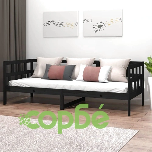 Дневно легло, черно, борово дърво масив, 80x200 см ➤ топ цена ➤ sorbe.bg
