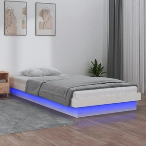 LED рамка за легло бяла 90x190 см Single масивна дървесина