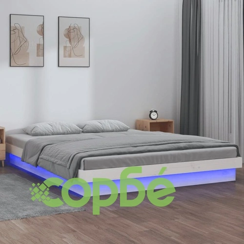 LED рамка за легло бяла 120x190 см Small Double масивно дърво ➤ топ цена ➤ sorbe.bg