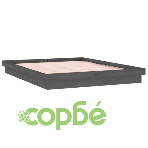 LED рамка за легло сива 120x190 см Small Double масивно дърво ➤ топ цена ➤ sorbe.bg