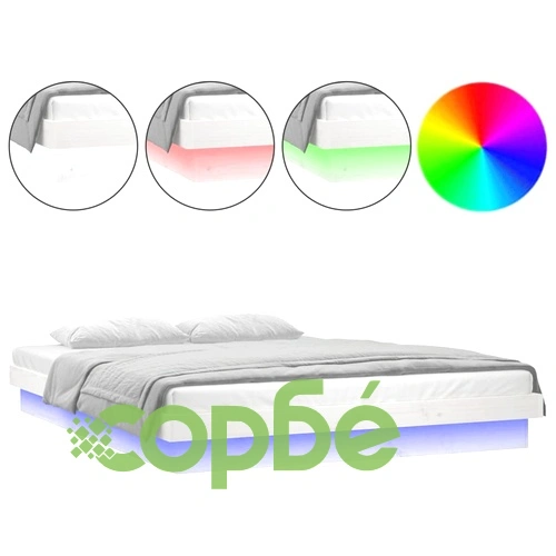 LED рамка за легло бяла 140x190 см масивно дърво ➤ топ цена ➤ sorbe.bg