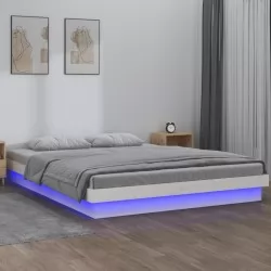 LED рамка за легло бяла 140x190 см масивно дърво