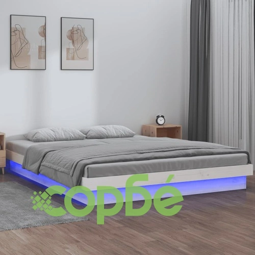 LED рамка за легло бяла 140x190 см масивно дърво ➤ топ цена ➤ sorbe.bg