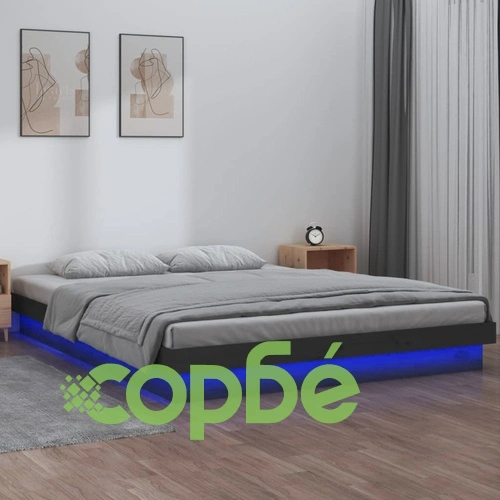 LED рамка за легло сива 140x190 см масивно дърво ➤ топ цена ➤ sorbe.bg